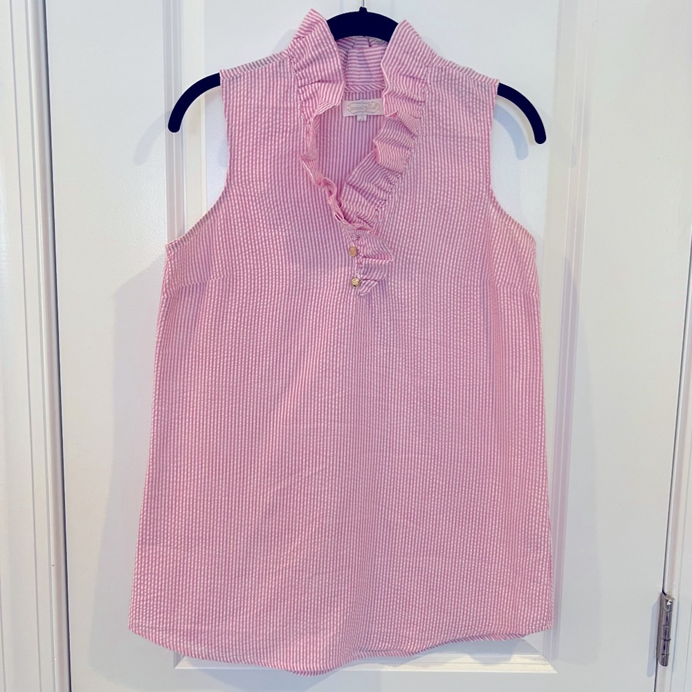 EUC Mud Pie Women’s Ruffle Tank, Gold Button Detail, Size Small